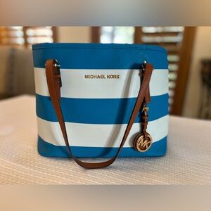 Michael Kors Signature Jetset Blue and white striped tote Large